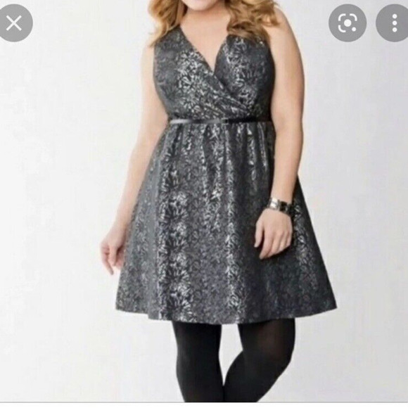 Lane Bryant Brocade Shimmer Fit Flare Dress W/Belt 22 Smoky- gray silver Party - Picture 9 of 11